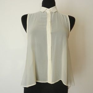 Topshop Ivory Sheer High Low Sleeveless Blouse